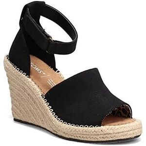 TOMS Women’s Black Canvas Marisol Espadrille Wedge Sandals Size 10